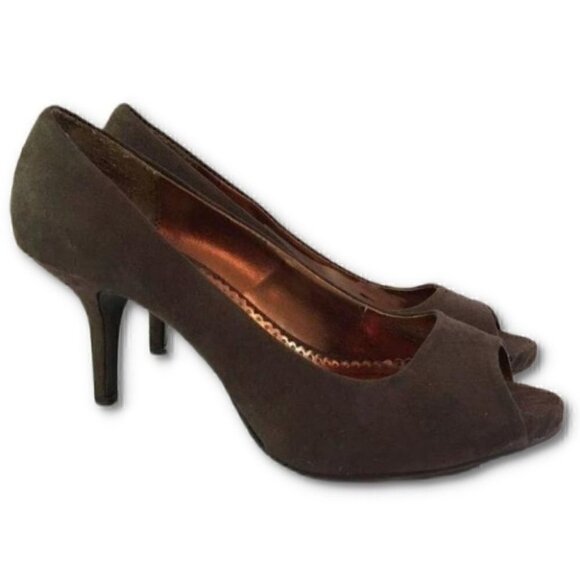 Rampage Womens Heels Size 8 Hanson Brown Peep Toe vintage 90s vegan - Picture 1 of 9